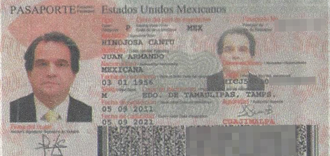 El pasaporte del empresario Juan Armando Hinojosa Cantú. Foto: Especial